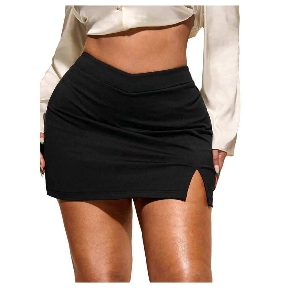 9975 Plus Size Skirt Split Hem Low Rise Bodycon Party Summer Mini Skirt